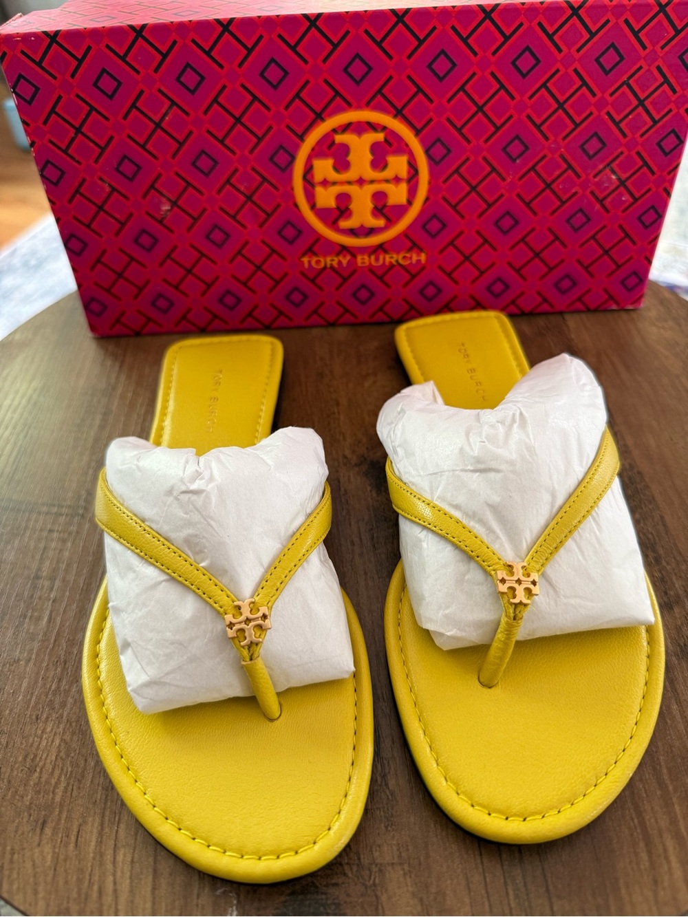 Tory Burch Yellow Logo Thong Sandals